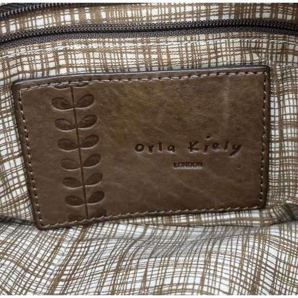 Gorgeous Vintage Orla Kiely Brown Embossed Leather Handbag Large - Picture 5 of 10